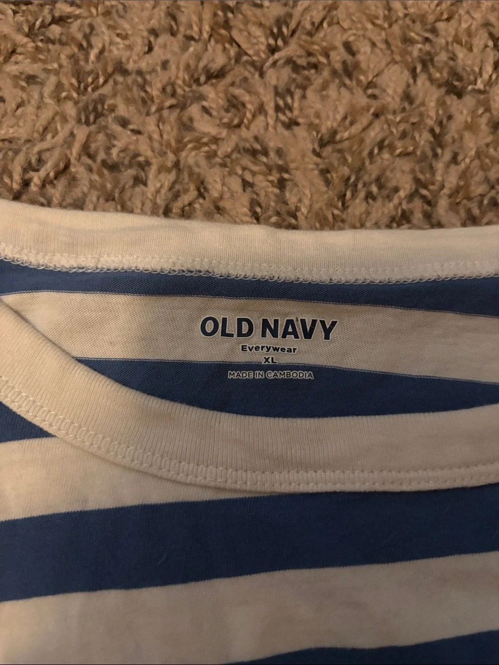 Old Navy Blue and White Horizontal Striped Tee shirt